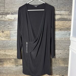 Michelstudio Woman 2X Black Wrap Dress Zipper V Neck Stretch EUC